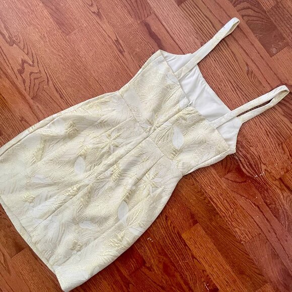 Lulus XXS Shine for Us Cream Metallic Tropical Jacquard Mini Dress - Picture 8 of 8